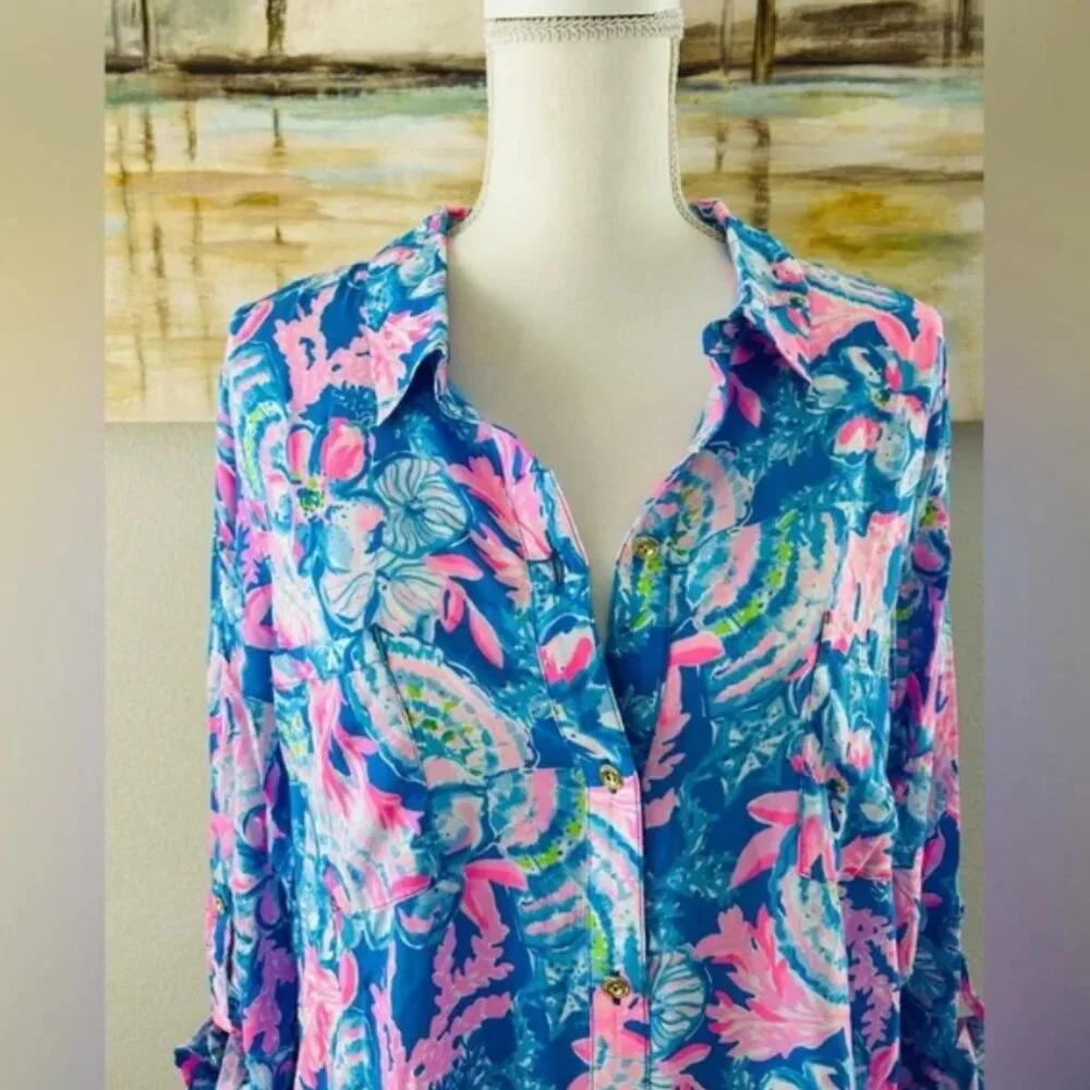 NWT Lilly Pulitzer Natalie Coverup Blue Tang Sitting Seaside size XL - Picture 5 of 5